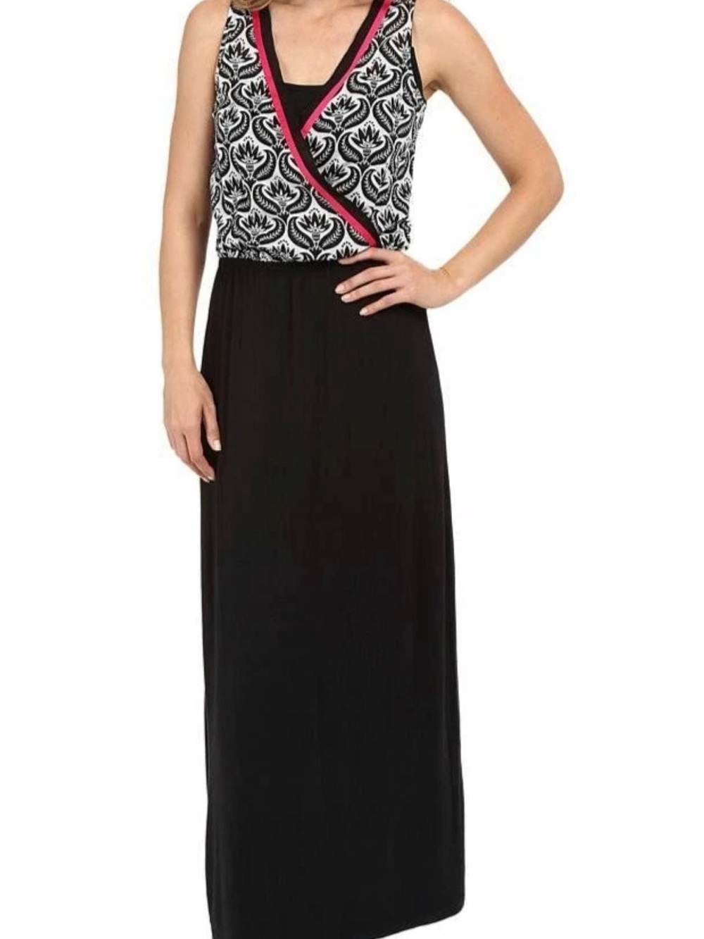 Hatley Black Maxi Dress with Printed Bodice and Pink Trim